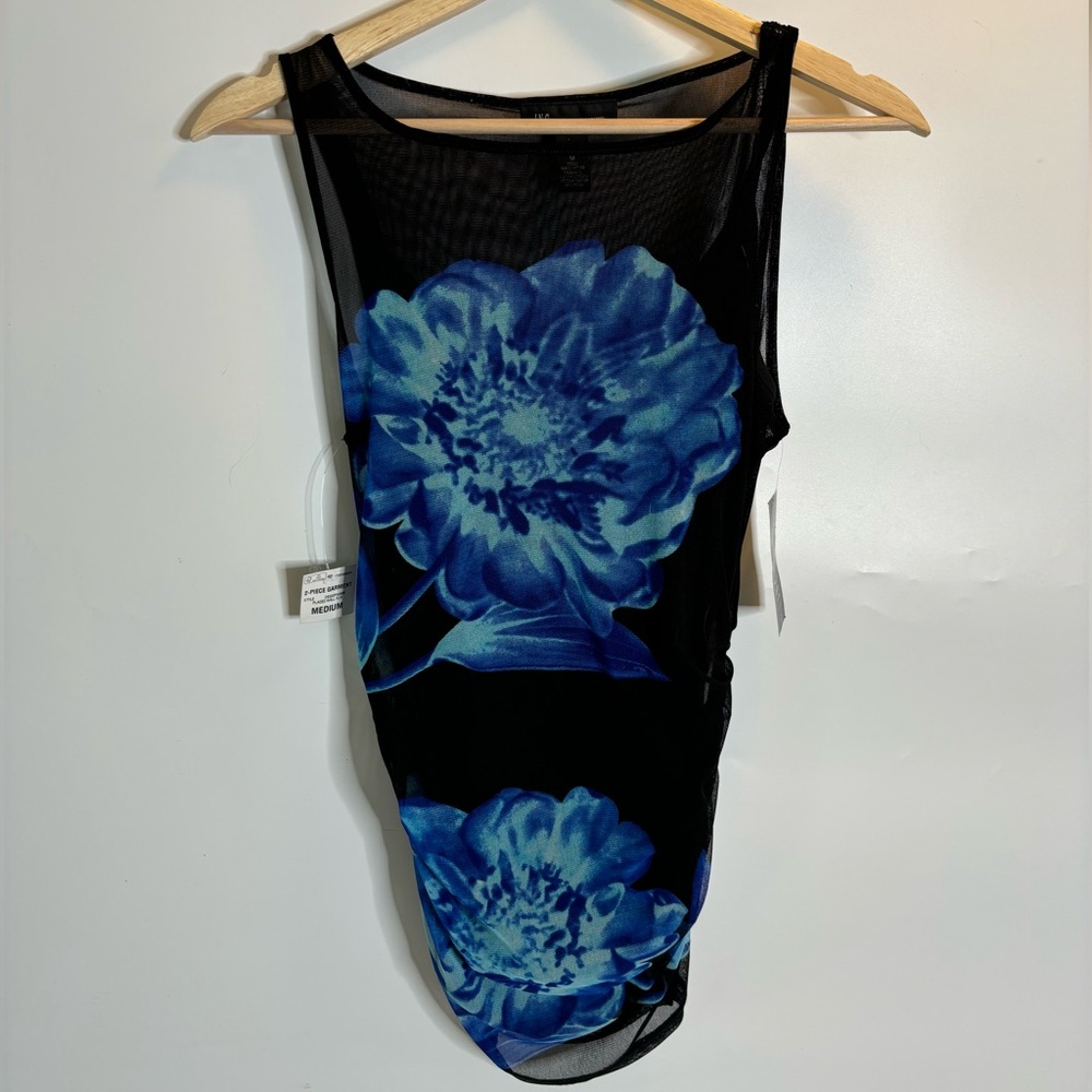 🦋 INC 2 PIECE, blue & black flower blouse/tank top!!
